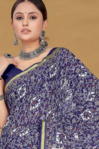 Blue printed sarees & blouse piece