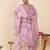 Lavender embroidered linen kurta trouser dupatta set
