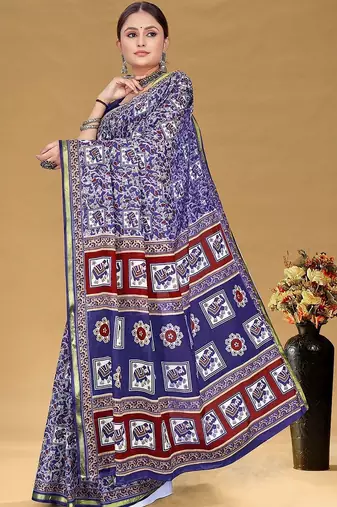 Blue printed sarees & blouse piece