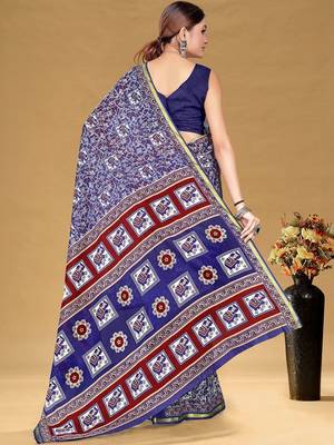 Blue printed sarees & blouse piece 4