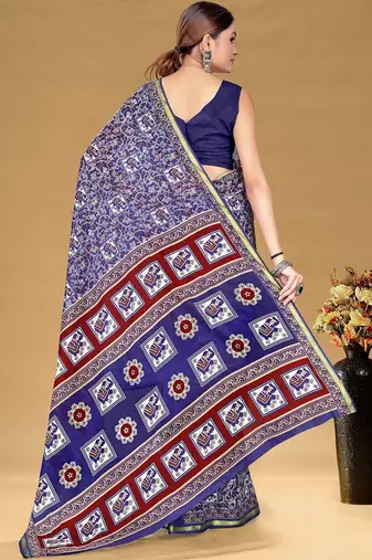 Blue printed sarees & blouse piece