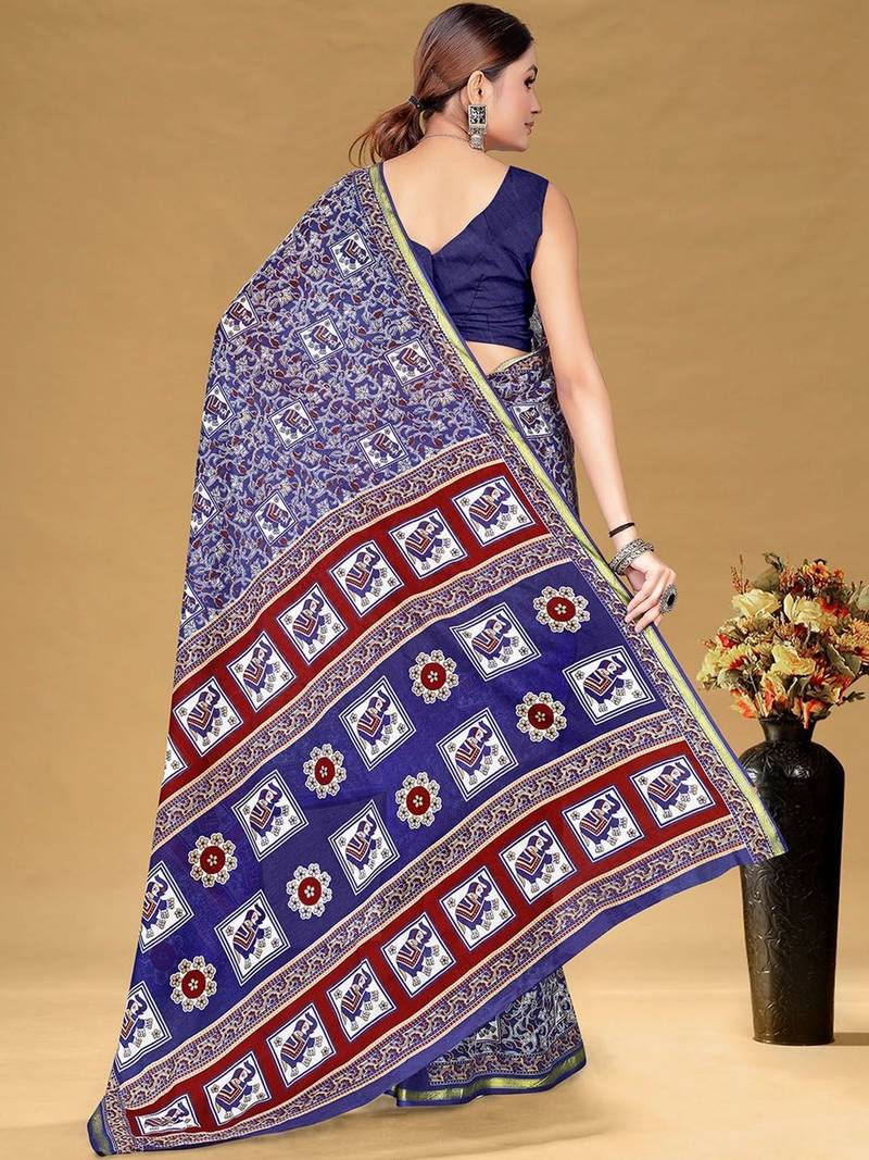 Blue printed sarees & blouse piece