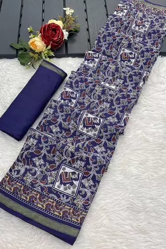 Blue printed sarees & blouse piece