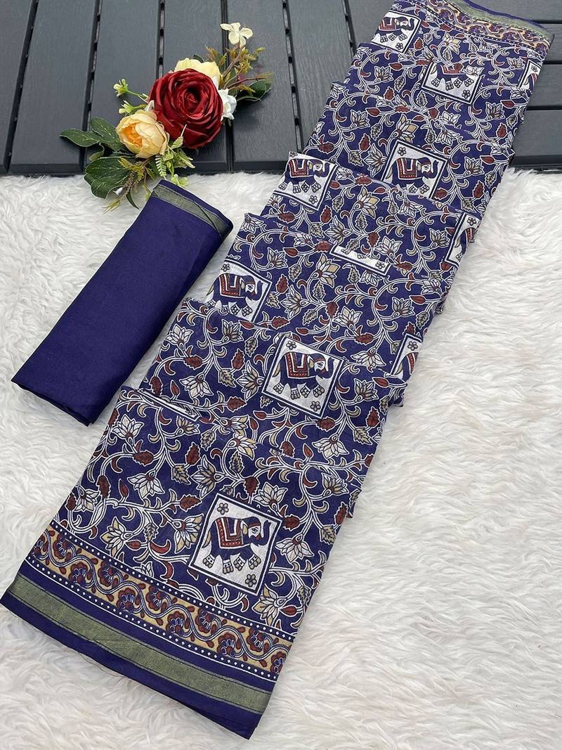 Blue printed sarees & blouse piece