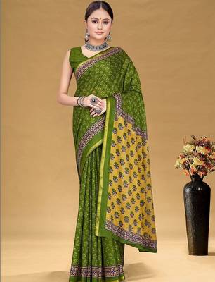 Green printed sarees & blouse piece 1