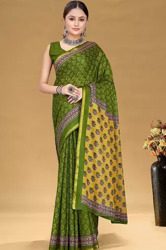 Green printed sarees & blouse piece