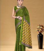 Green printed sarees & blouse piece