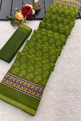 Green printed sarees & blouse piece