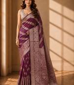 Purple woven design zari organza banarasi saree