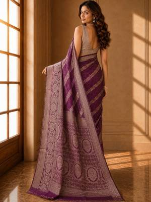 Purple woven design zari organza banarasi saree 2