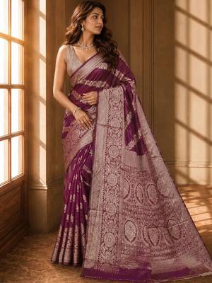 Purple woven design zari organza banarasi saree 3