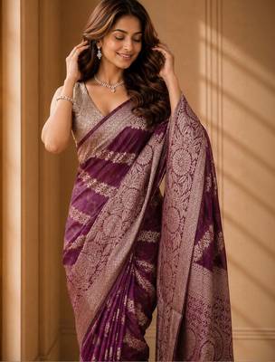 Purple woven design zari organza banarasi saree 4