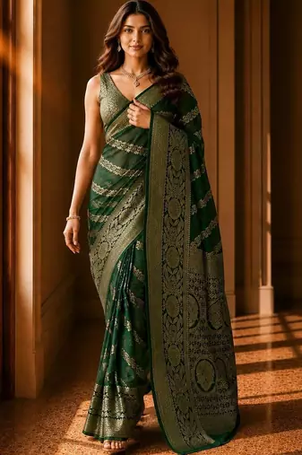 Green woven design zari organza banarasi saree