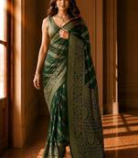 Green woven design zari organza banarasi saree