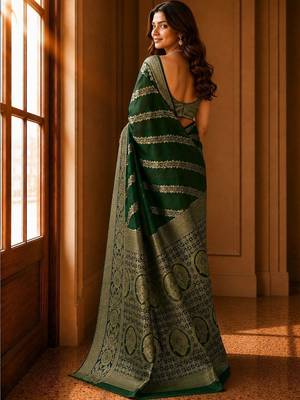 Green woven design zari organza banarasi saree 3