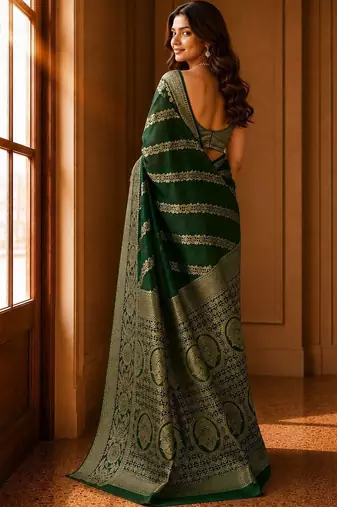 Green woven design zari organza banarasi saree