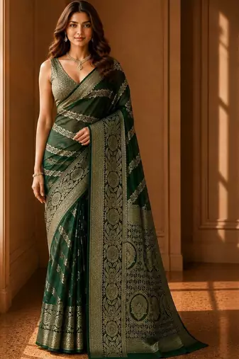 Green woven design zari organza banarasi saree