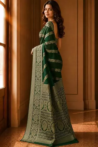 Green woven design zari organza banarasi saree