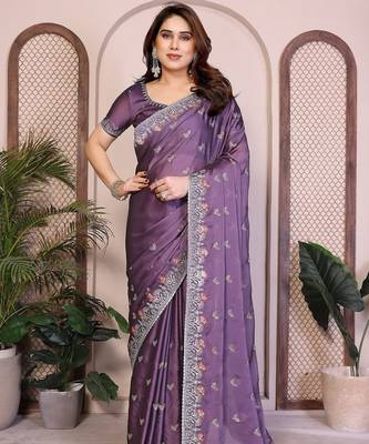 Lavender lavender rangoli silk embroidery saree 1