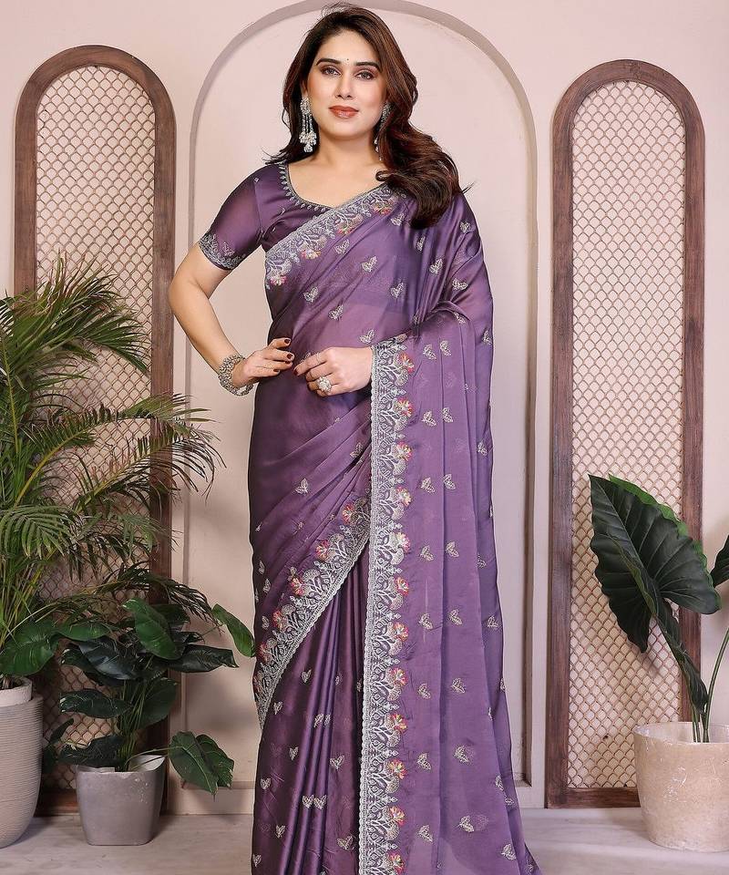 Lavender lavender rangoli silk embroidery saree
