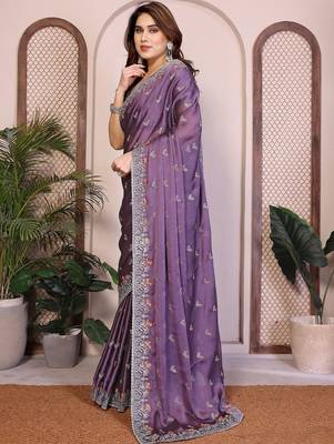 Lavender lavender rangoli silk embroidery saree 2
