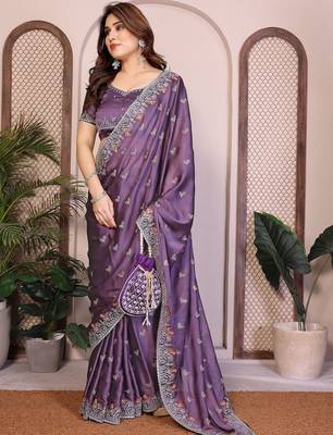 Lavender lavender rangoli silk embroidery saree 3