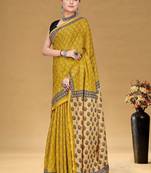 Yellow printed sarees & blouse piece
