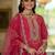 Pink embroidered silk blend kurta trouser dupatta set