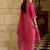 Pink embroidered silk blend kurta trouser dupatta set
