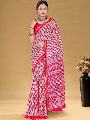 Pink printed sarees & blouse piece 1