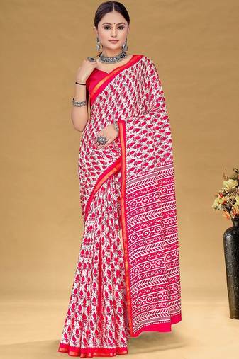 Pink printed sarees & blouse piece