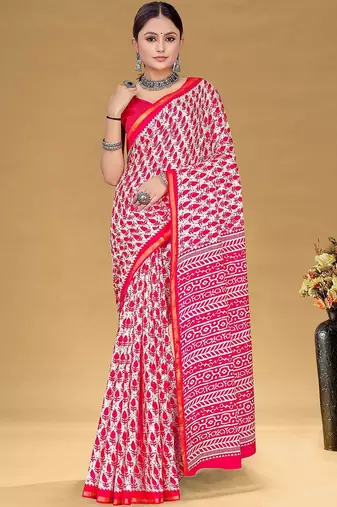 Pink printed sarees & blouse piece