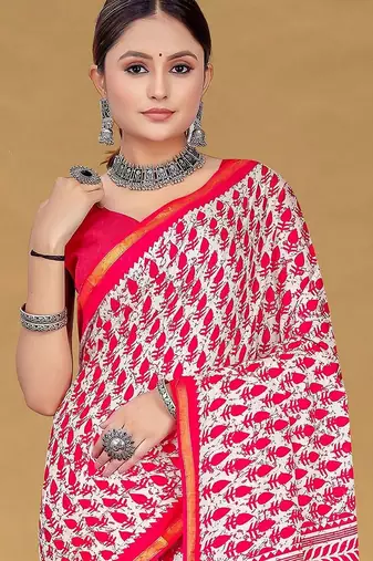 Pink printed sarees & blouse piece