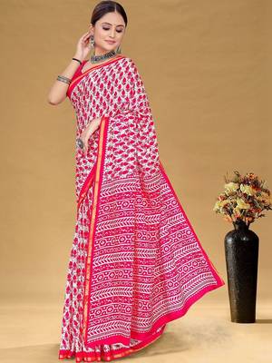 Pink printed sarees & blouse piece 3