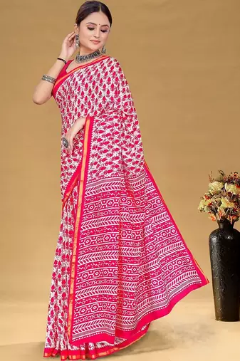Pink printed sarees & blouse piece