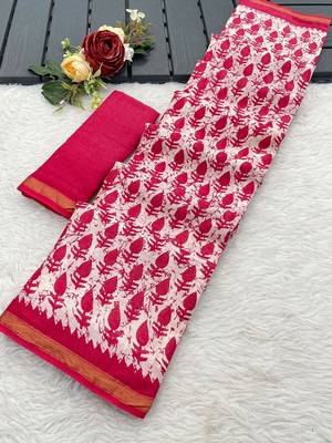 Pink printed sarees & blouse piece 5