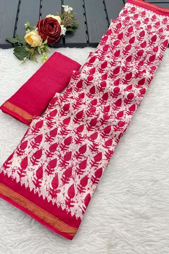 Pink printed sarees & blouse piece