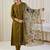 Green embroidered viscose rayon kurta trouser dupatta set