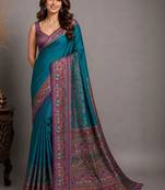Teal woven design zari silk blend saree