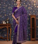 Violet embroidered pure georgette saree