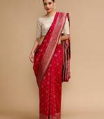 Red woven design banarasi saree with unstitched blouse