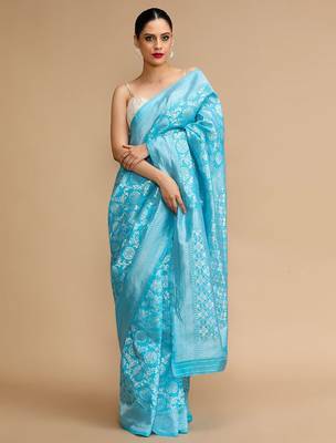 Blue woven design banarasi saree with unstitched blouse 1