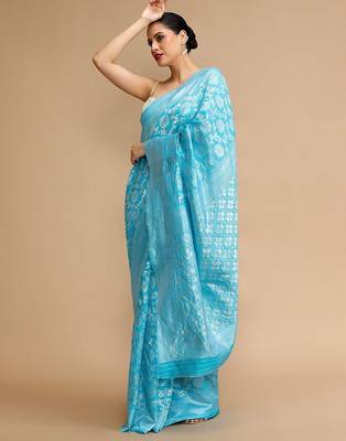 Blue woven design banarasi saree with unstitched blouse 2