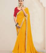 Yellow bandhani printed & embroidered saree with matching blouse piece
