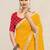 Yellow bandhani printed & embroidered saree with matching blouse piece