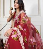 Red embroidered work saree with blouse piece