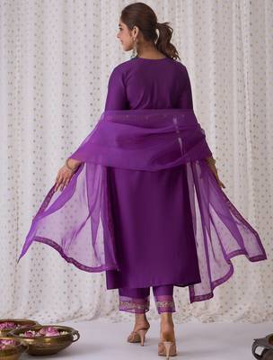 Purple embroidered liva kurta trouser dupatta set 2