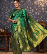 Green ethnic motif woven deisgn zari banarasi saree