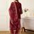 Maroon embroidered silk blend kurta trouser dupatta set