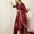 Maroon embroidered silk blend kurta trouser dupatta set